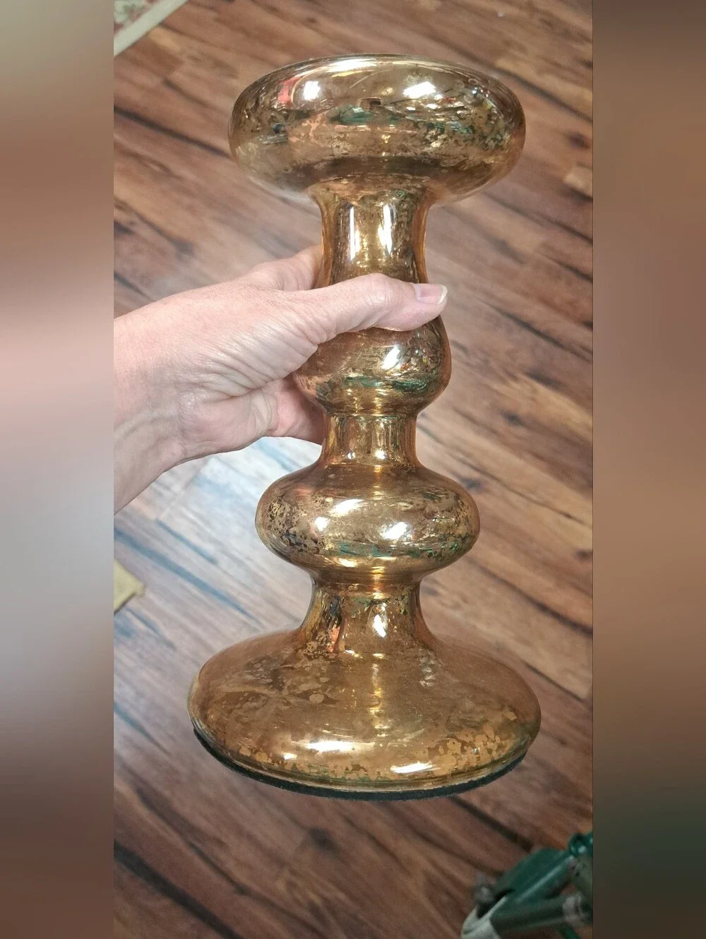 Set Of 2 West Elm Gold Speckled Mercury Glass Orb Pedestal Pillar Candleholders